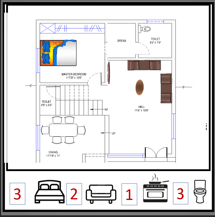 30X50 House Plan Design 3 BHK Plan 071 Happho