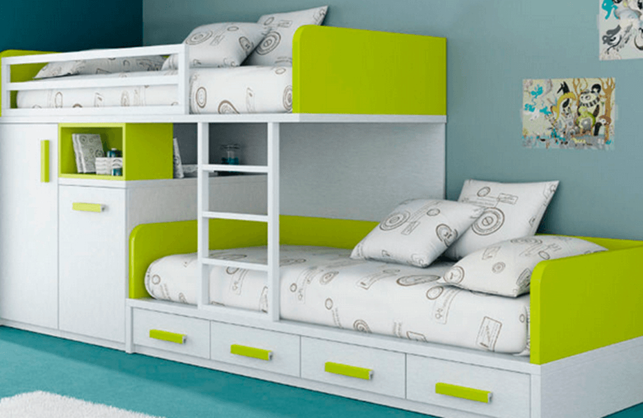 Bunk bed with storage drawers and straoge for books