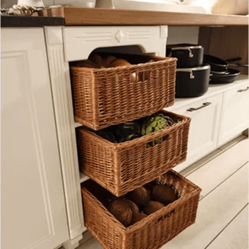 Jute Storage boxes that can be slided into the cupboard
