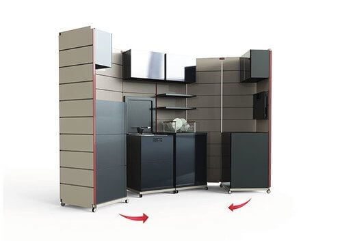 Open kitchen of a modular kitchen that can be folded into a box