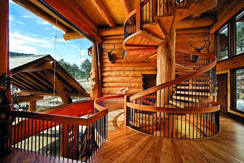 Spiral Staircase leading to multiple floors made in wood