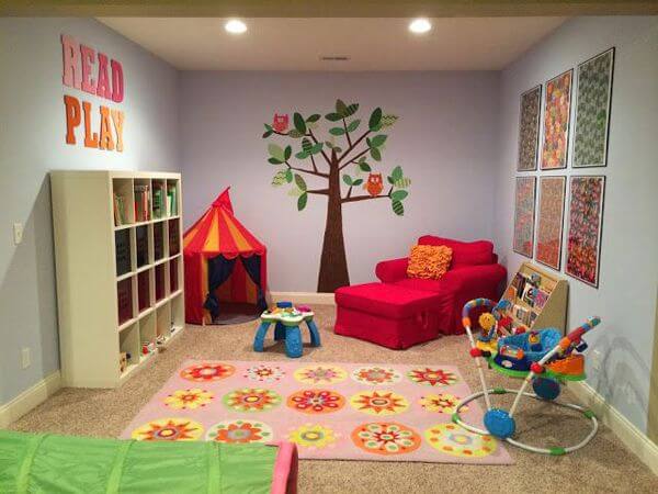A kids play area in basement area