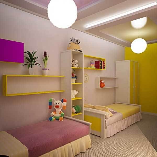 2 single beds attached with the wall in different colors in a bedroom