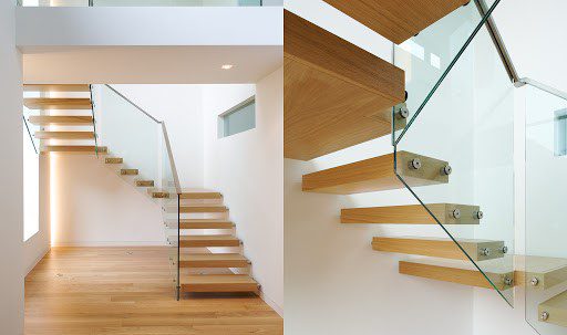 Wooden steps with toughened glass handrail