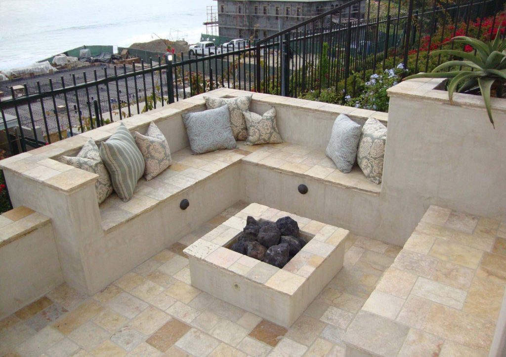 Balcony and seating area completely covered with natural stone