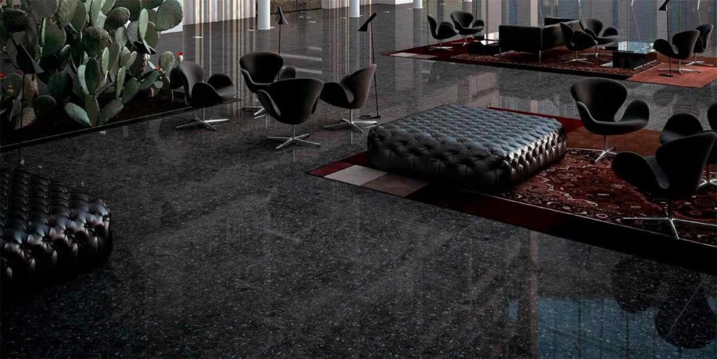 Black granite flooring in Indian Living Room