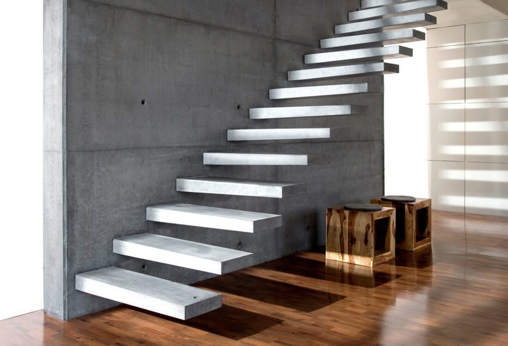 Concrete finished floating staircase