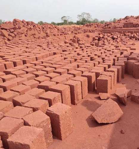 Laterite Bricks cut in size in a quarry