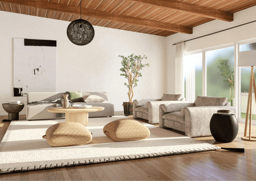 Zen Style living room with minimalistic furniture
