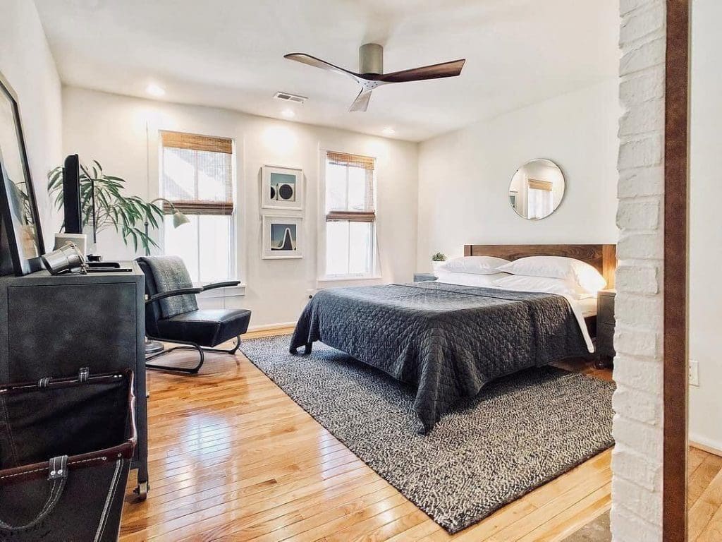 Low profile ceiling fan in bedroom