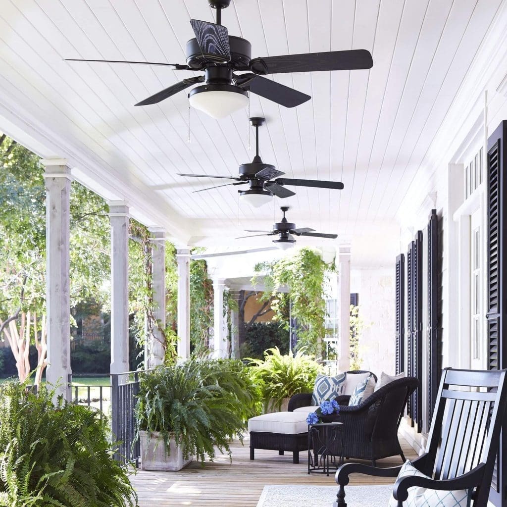 Damp and wet ceiling fan in outer area of the house