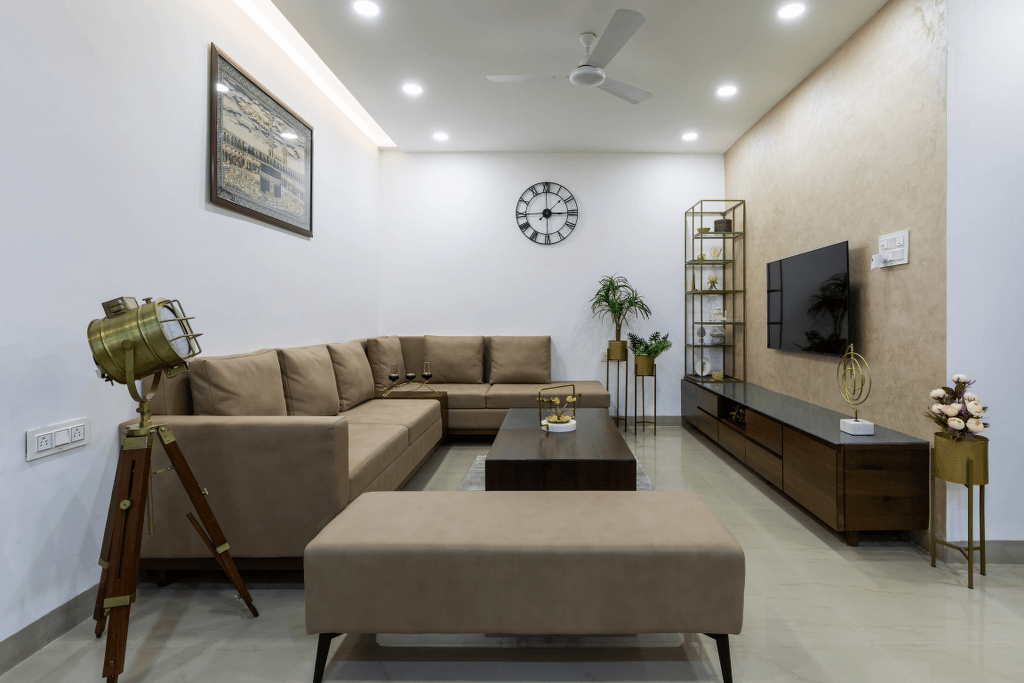 Living room area with simple white colour