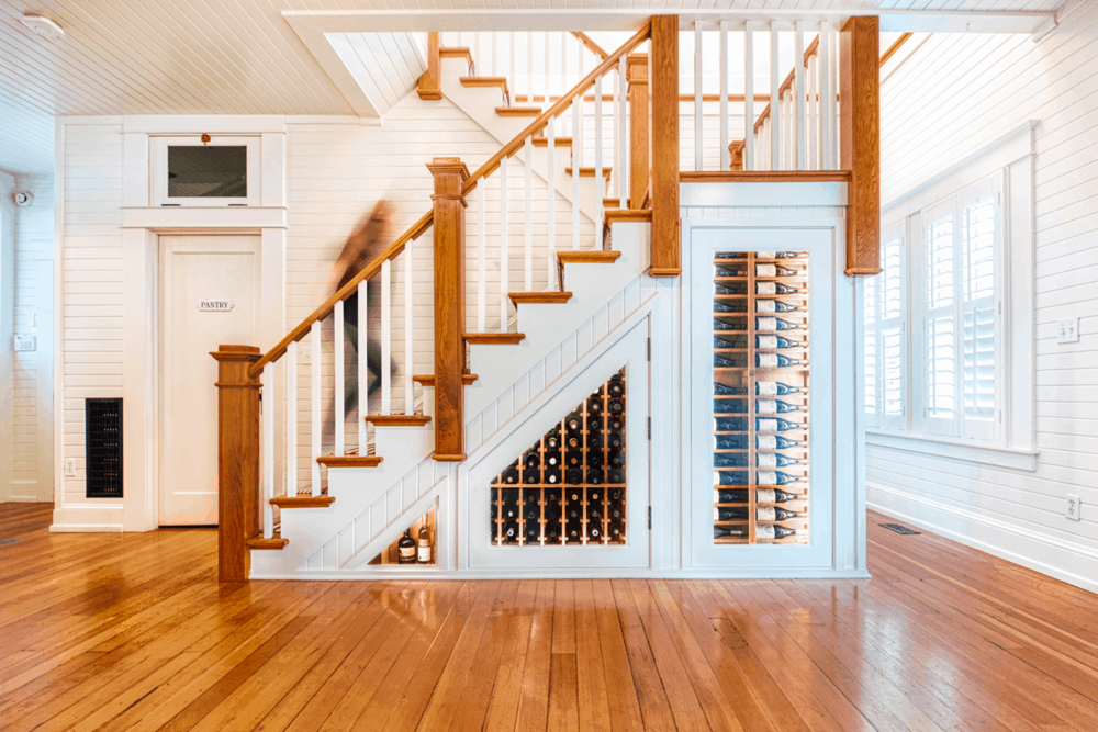 wine cellar under stairs