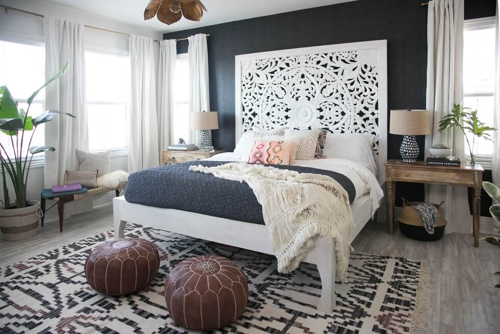 Black color interior in bed with bed