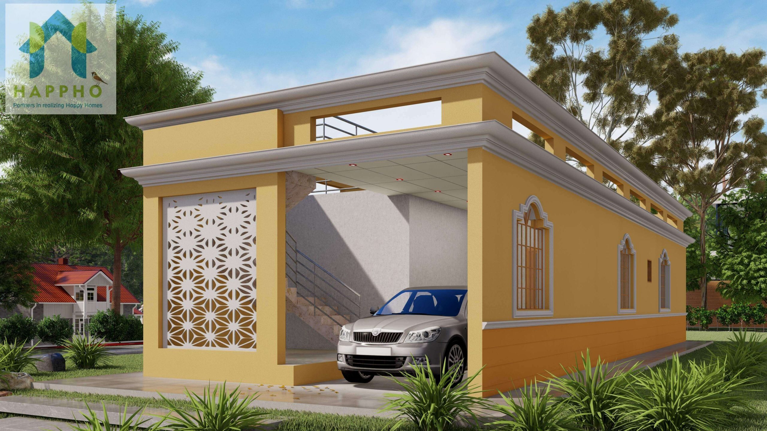 2 bedroom house 3d design in yellow color
