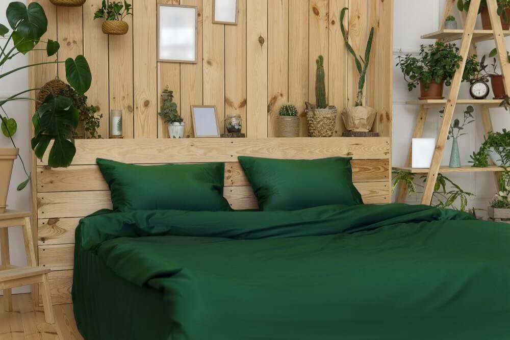 bedroom picture with wooden headboard