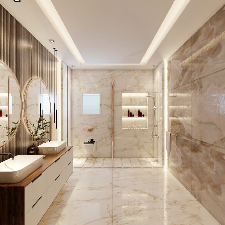 picture of a bathroom area using beige marble