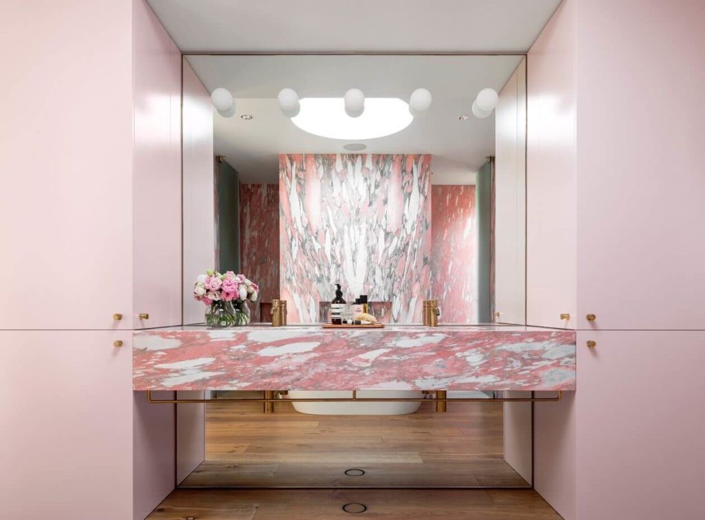 Picture of restroom area using pink marble