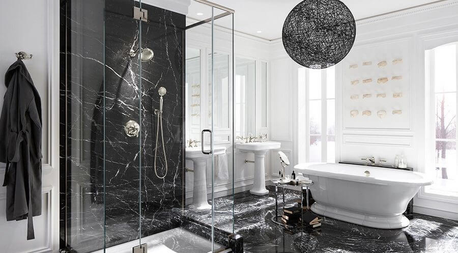 Picture of bathroom with black marble