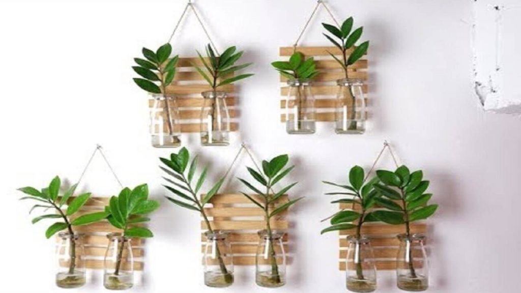 decorative planter with bamboo AND plants