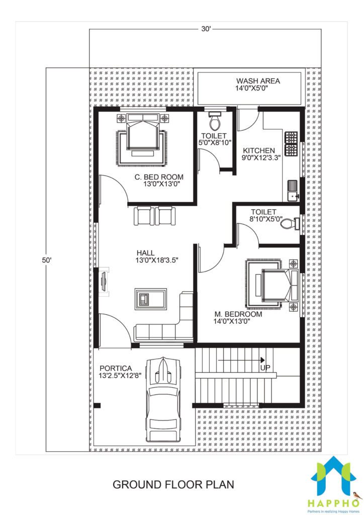 floor plan for 2 bhk house