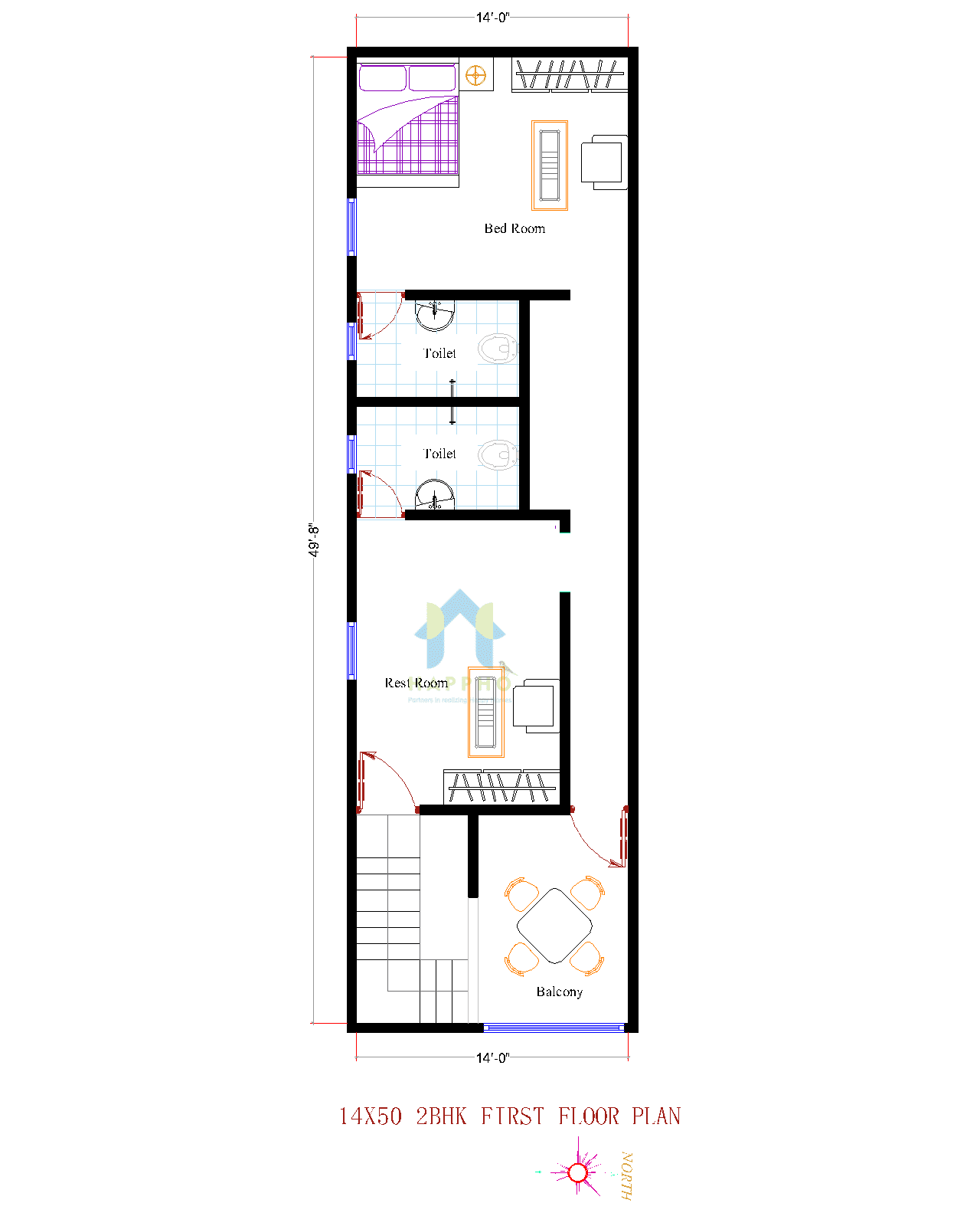 14X50 East Facing House Plan 2 BHK Plan 089 Happho