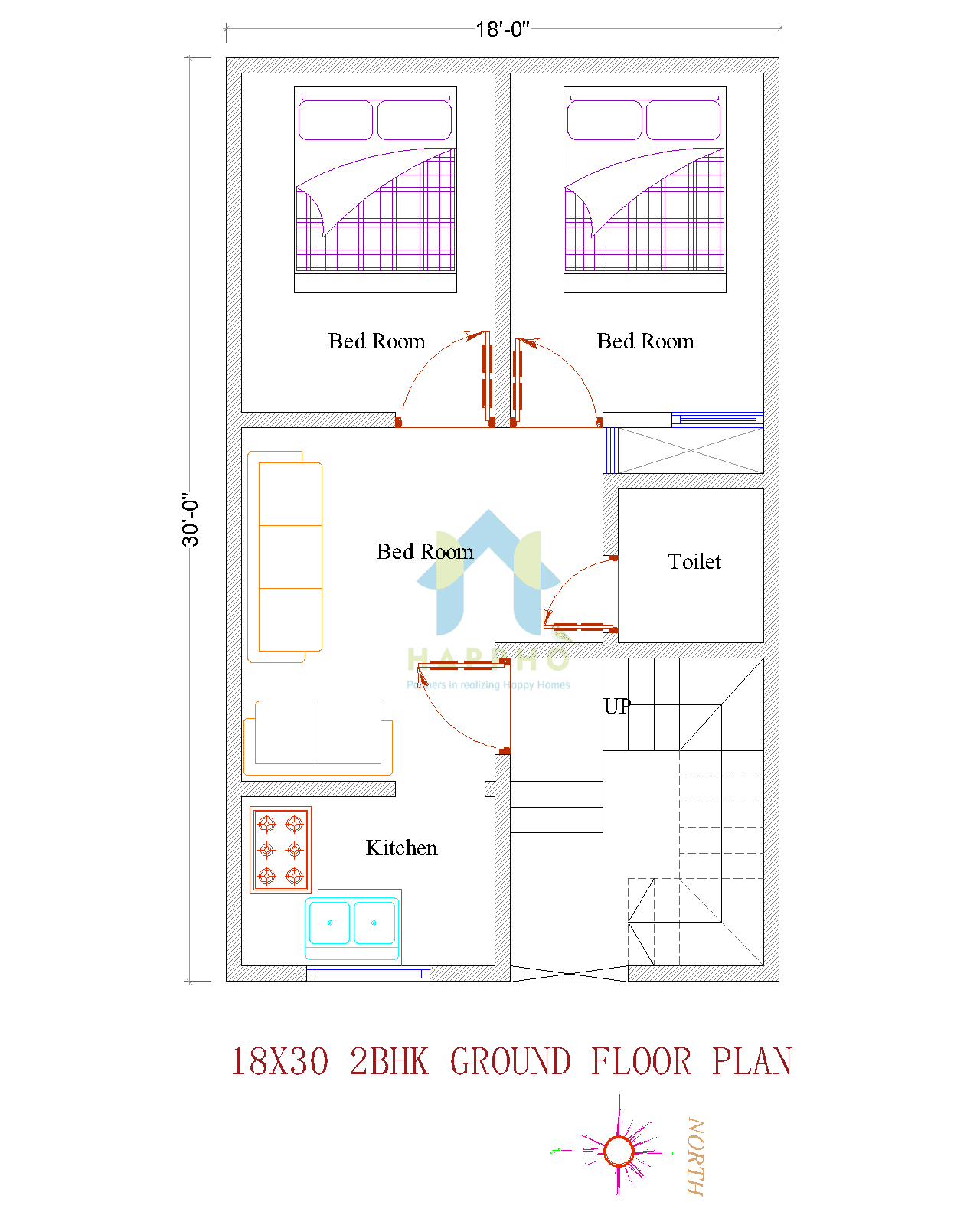 18X30 North Facing House Plan 2 BHK Plan 090 Happho