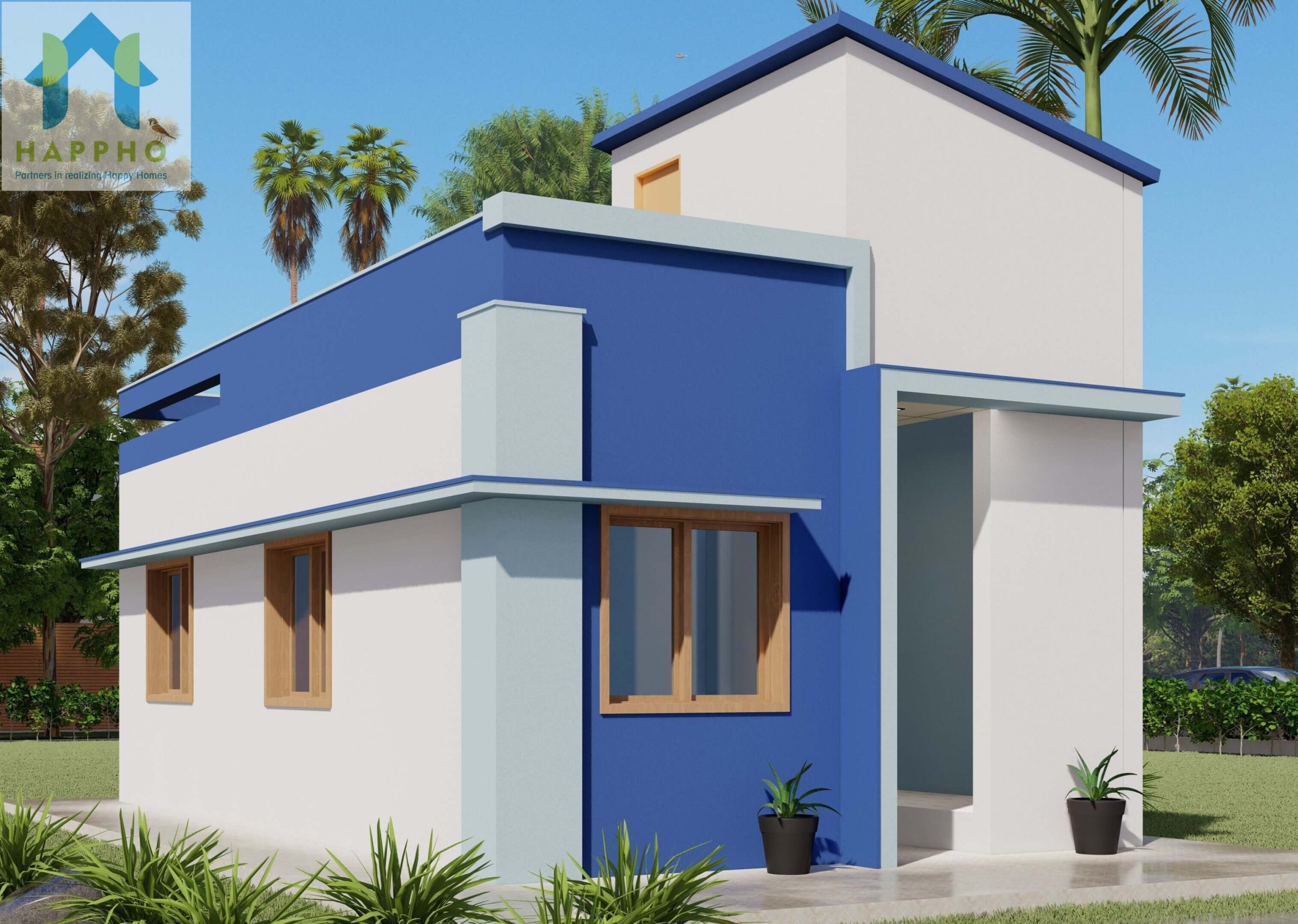 3d elevation design of 2 bhk house