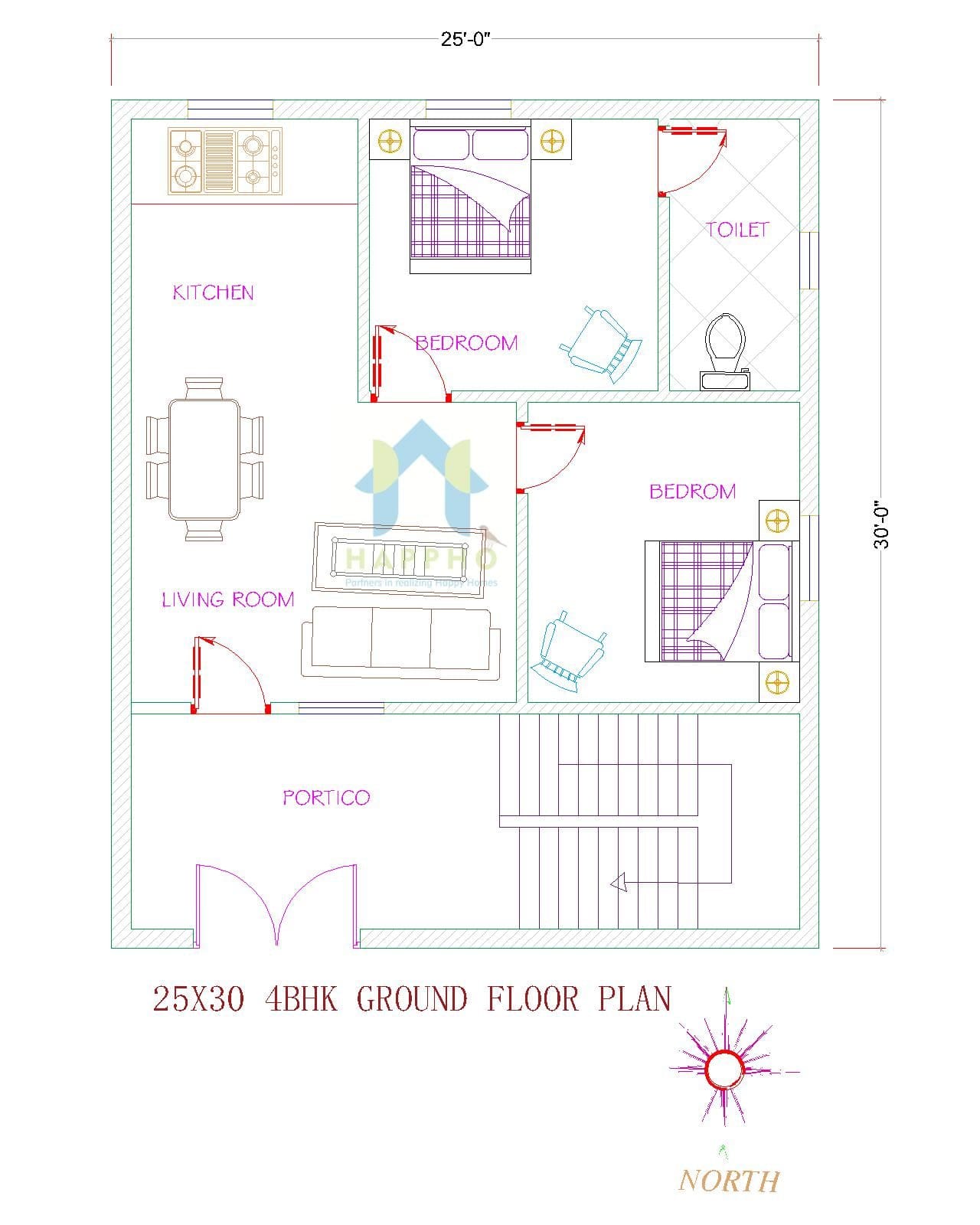 25x30 House Plan North Facing