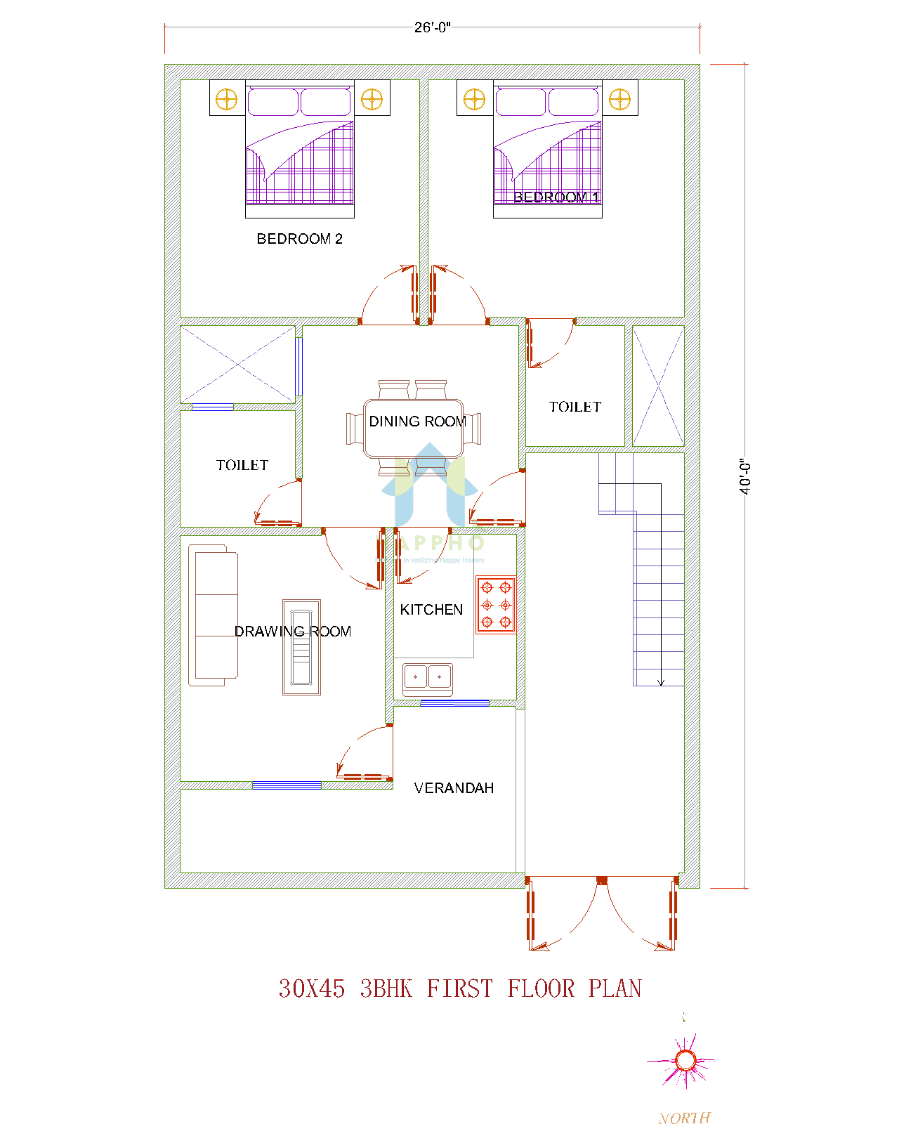 26 X 40 Ground Floor Plan 088 