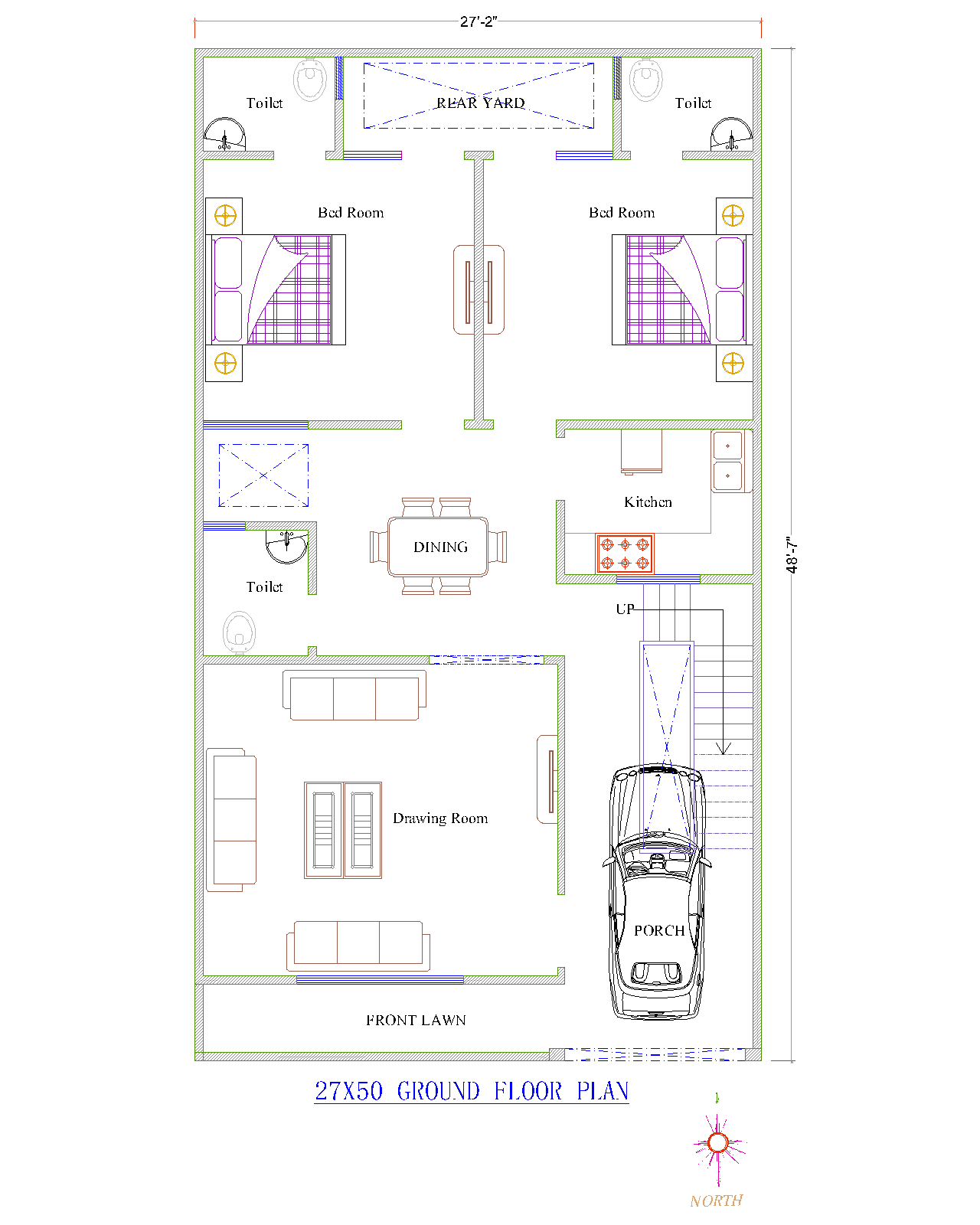 27X50 North Facing House Plan 2 BHK Plan 086 Happho