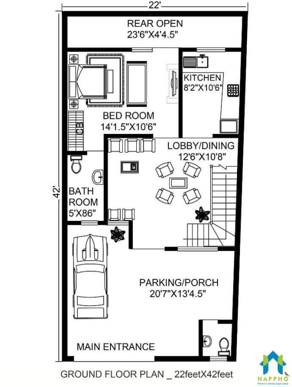 Affordable House Plans for Less Than 1000 sq. ft. Plot Area Happho