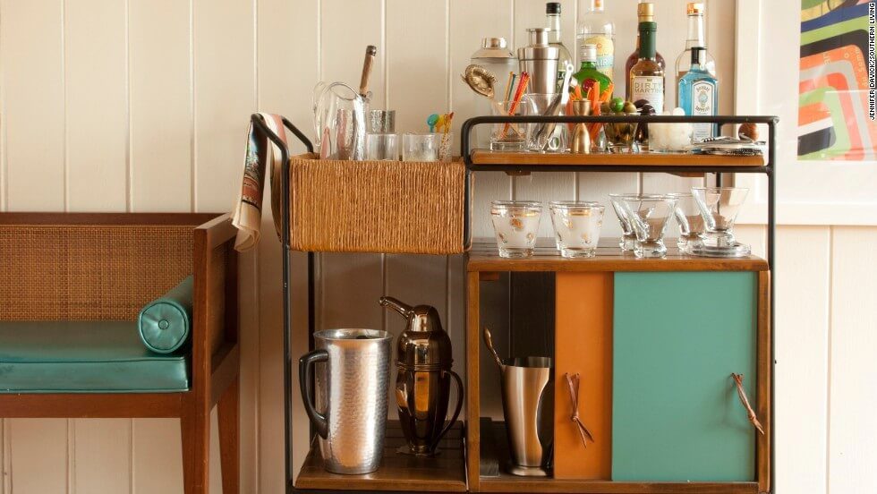 a beautiful bar cart incorporated in house