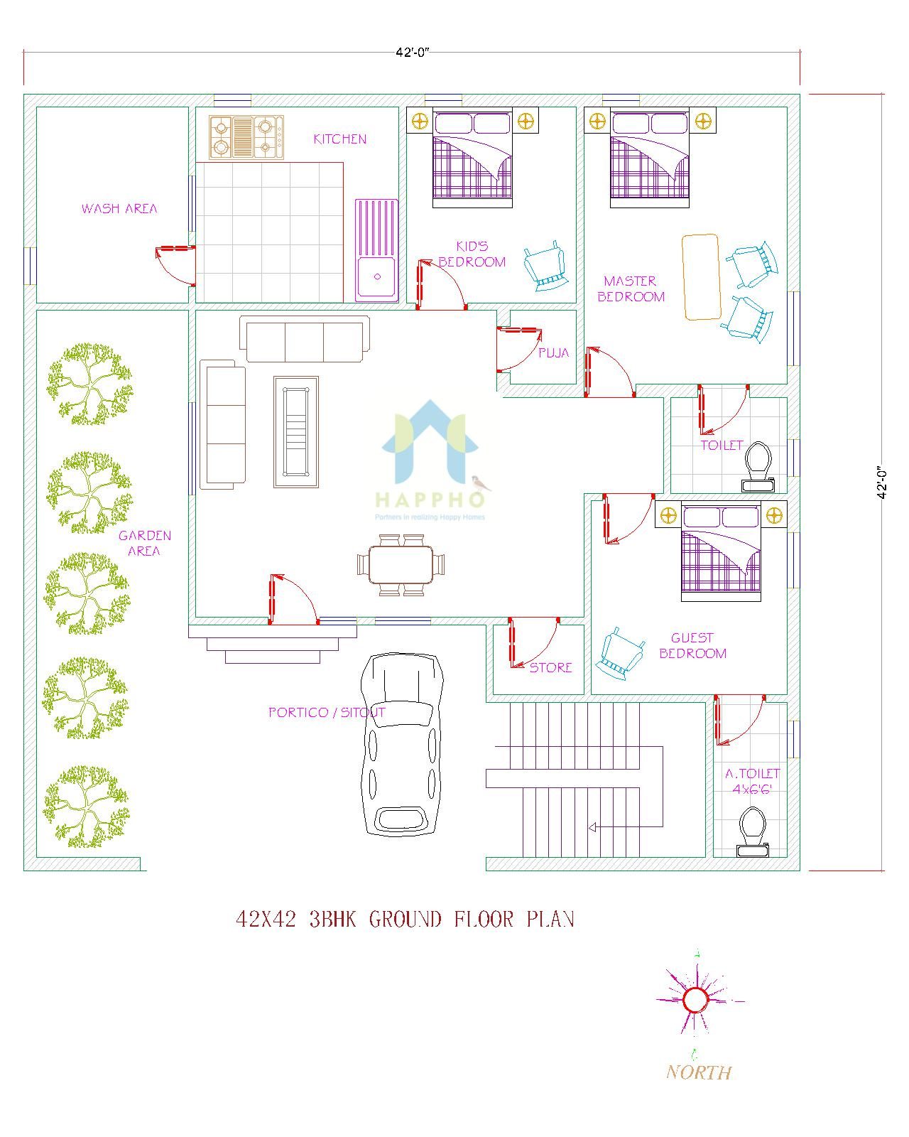 42x42-north-facing-contemporary-house-3-bhk-plan-099-happho